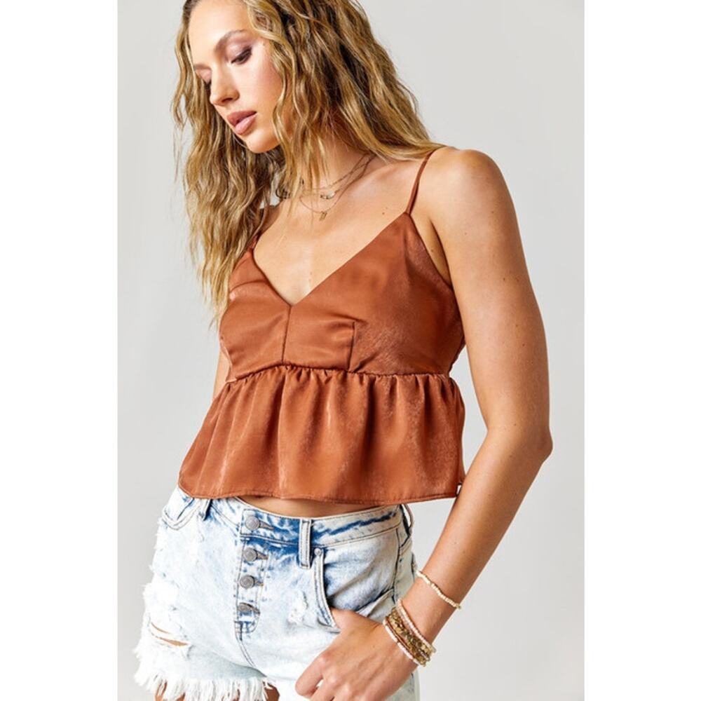 Francesca’s Shannon Satin Babydoll Top NEW Size XL Extra Large‎ Cropped Tank - Picture 10 of 10
